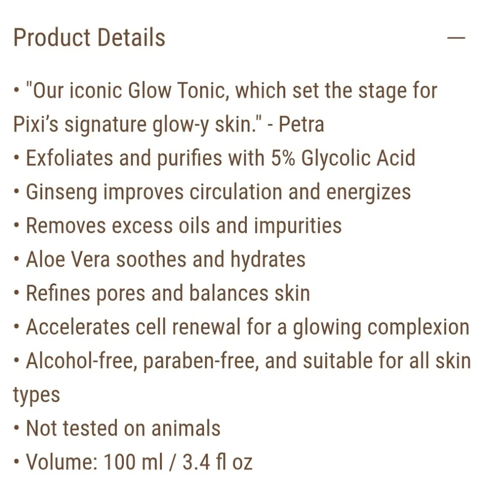 NEW Pixi Glow Tonic 3.4oz